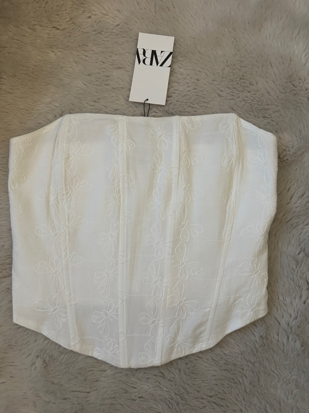 Zara Cream Floral Embroidered Strapless Corset Top